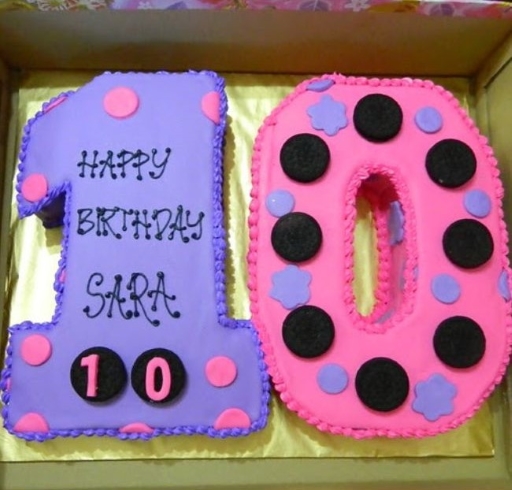 Bánh sinh nhật số 10 tone tím và hồng