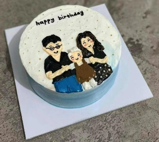 Bánh sinh nhật vẽ hình gia đình 3 người hạnh phúc